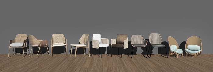 新中式餐桌椅 禅意休闲椅 户外藤椅 椅子su模型(1)