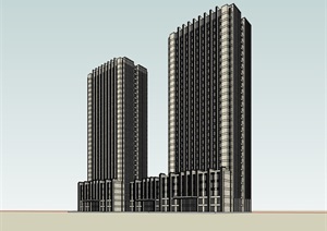 现代风格高层完整办公建筑楼SU(草图大师)模型