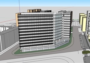 现代完整的高层办公建筑楼SU(草图大师)模型