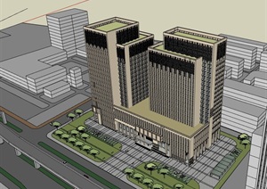 现代风格高层独特办公建筑楼SU(草图大师)模型