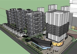 现代风格高层办公建筑楼SU(草图大师)模型