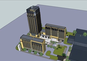现代高层多栋详细的办公建筑SU(草图大师)模型