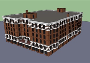 现代风格独特详细的办公建筑SU(草图大师)模型