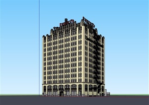现代风格高层详细的办公建筑SU(草图大师)模型