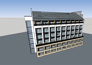 中式详细的办公建筑SU(草图大师)模型