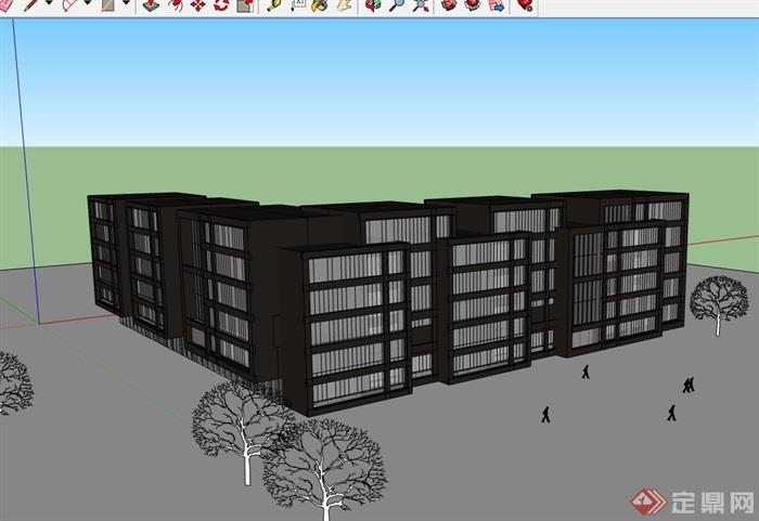 现代详细的完整的办公楼设计su模型