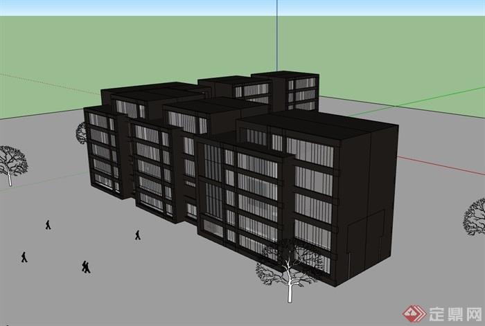 现代详细的完整的办公楼设计su模型