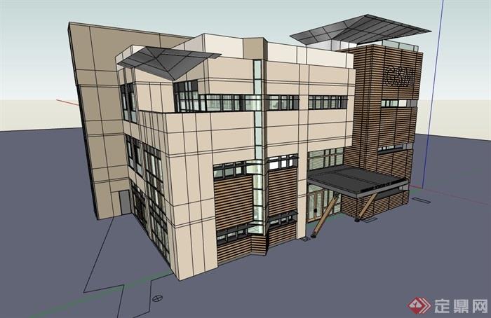 三层现代完整的办公楼设计su模型