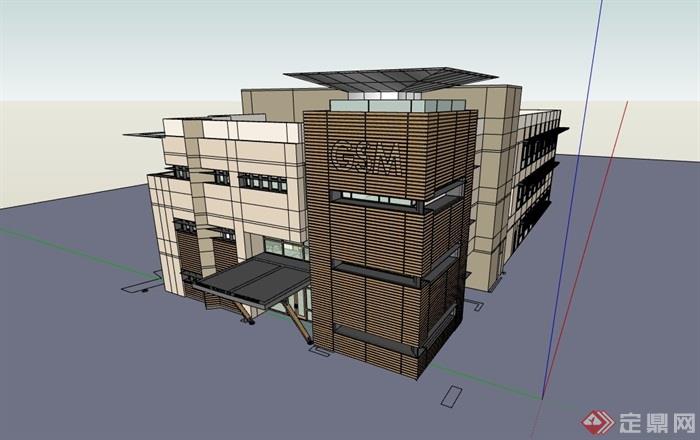 三层现代完整的办公楼设计su模型