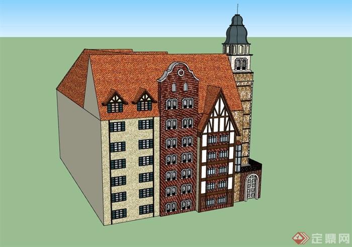 整体欧式办公完整建筑楼设计su模型
