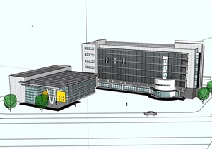 现代两栋办公完整建筑楼设计SU(草图大师)模型
