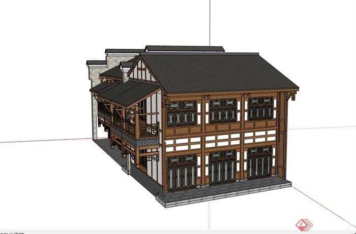中式风格详细的多层餐饮酒楼建筑su模型