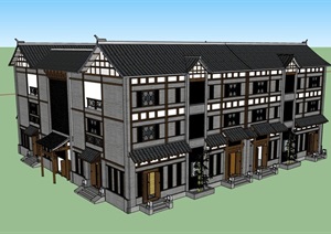 多层中式餐饮酒楼建筑SU(草图大师)模型