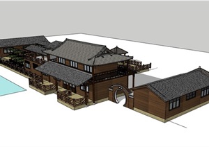 古典中式完整多层餐饮酒楼建筑SU(草图大师)模型