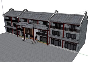 中式多层餐饮酒楼建筑SU(草图大师)模型