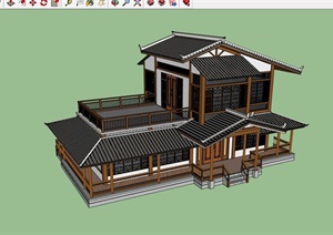 古典中式多层餐饮酒楼建筑设计SU(草图大师)模型