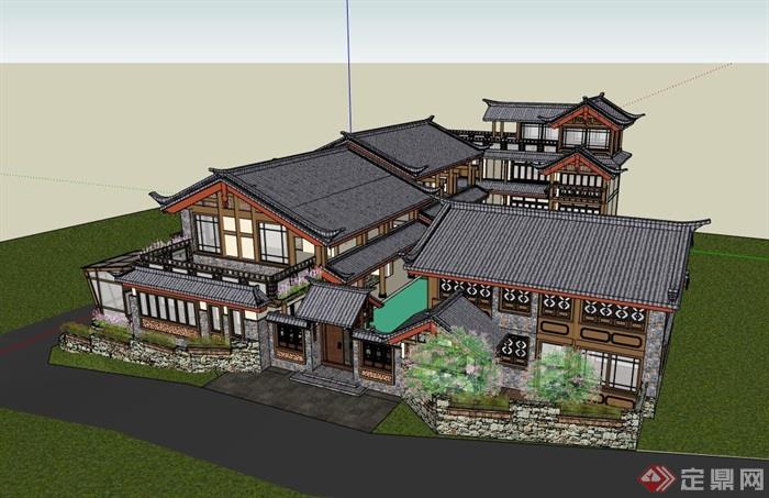 古典中式酒楼餐馆建筑su模型