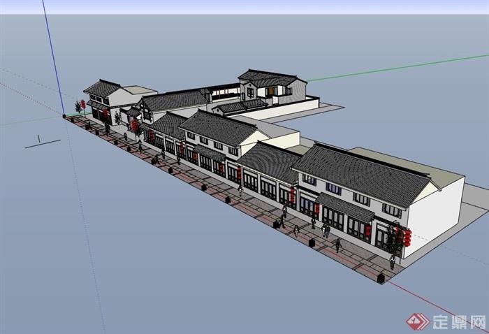 中式风格整体商业建筑楼su模型