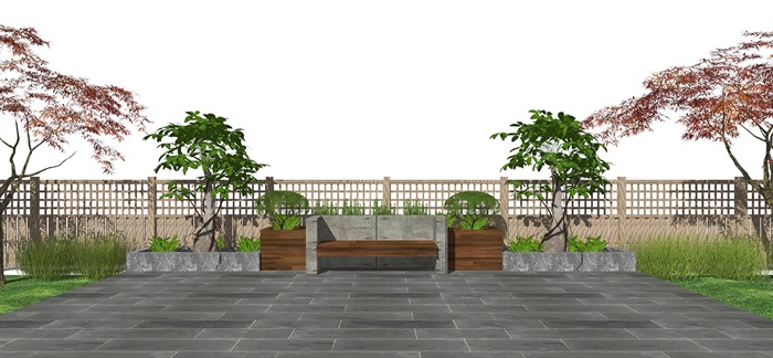 现代休闲椅 户外椅 乔木 树 植物su模型(1)