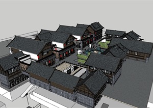 古典中式多层商业街建筑楼SU(草图大师)模型