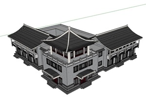 古典中式多层商业街建筑楼SU(草图大师)模型
