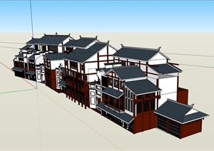 中式风格多层商业街建筑楼SU(草图大师)模型