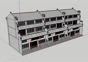 中式风格三层精致的商业楼SU(草图大师)模型