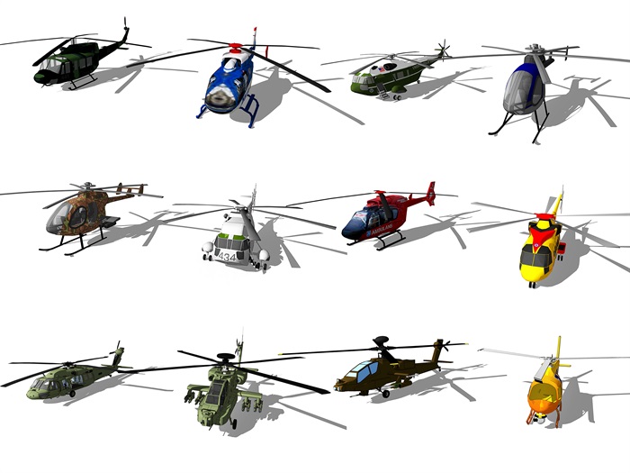 现代直升飞机儿童玩具飞机玩具摆件SU模型(3)