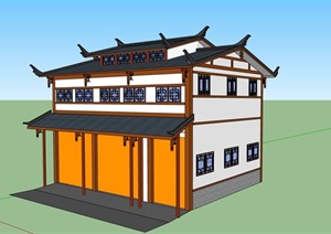 中式独特完整的精致的商业楼SU(草图大师)模型