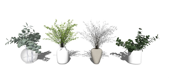 现代花瓶 植物 装饰品 摆件 枯枝 盆栽su模型(2)