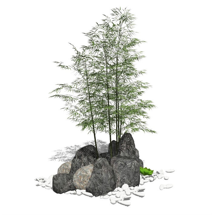 新中式假山叠石 石头 竹子 景观小品su模型(1)