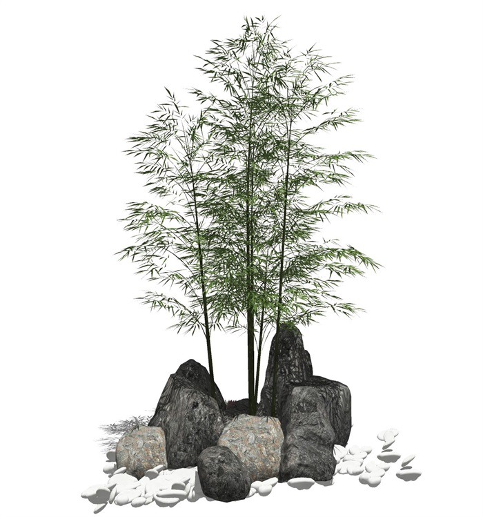 新中式假山叠石 石头 竹子 景观小品su模型(2)