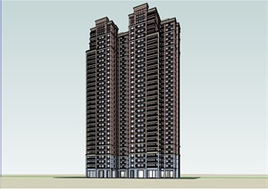 现代风格完整的高层完整的住宅楼SU(草图大师)模型