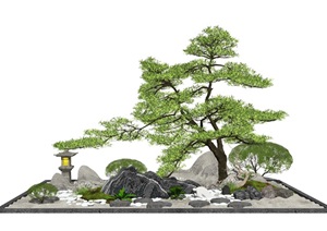 新中式庭院景观 景观小品 石头 假山植物 景观树SU(草图大师)模型3