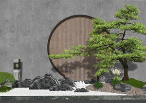 新中式庭院景观 景观小品 石头 假山植物 景观树SU(草图大师)模型4
