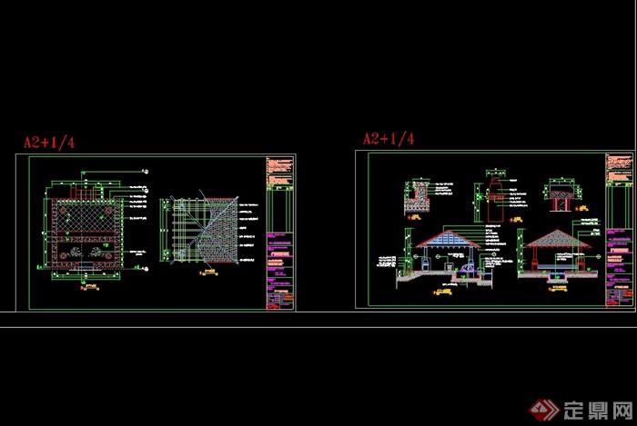 现代详细的详细亭子设计cad施工图