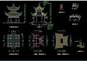 古典中式重檐亭亭子素材设计cad施工图
