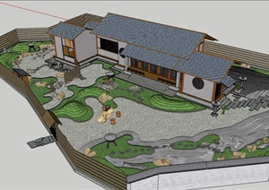 日本枯山水别墅庭院景观设计SU(草图大师)模型