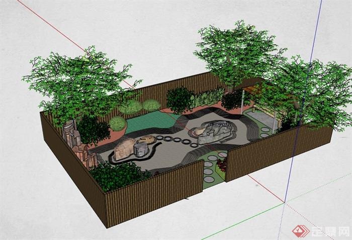日本枯山水庭院景观素材设计su模型