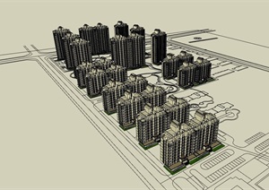 现代风格住宅小区高层建筑楼SU(草图大师)模型