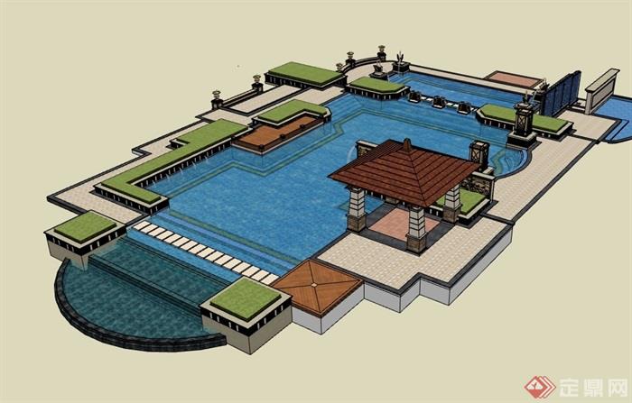 某现代风格泳池景观设计su模型