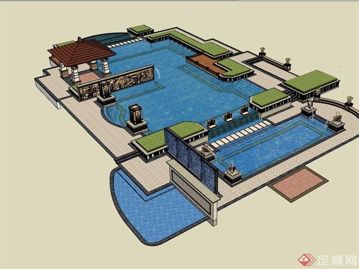 某现代风格泳池景观设计su模型