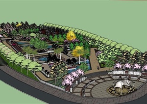 某详细的现代风格游园公园景观设计SU(草图大师)模型