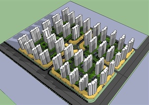 某现代风格住宅小区鸟瞰规划SU(草图大师)模型