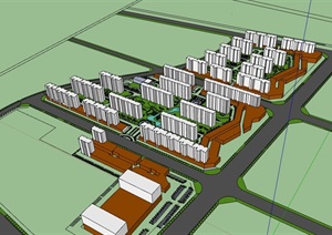 完整的独特住宅小区规划设计SU(草图大师)模型