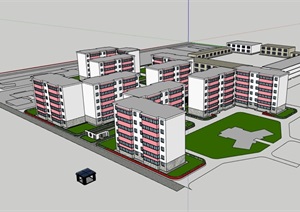 某独特的详细居住区楼建筑SU(草图大师)模型