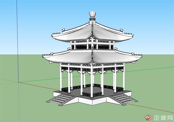 古典中式无材质贴图四角亭设计su模型