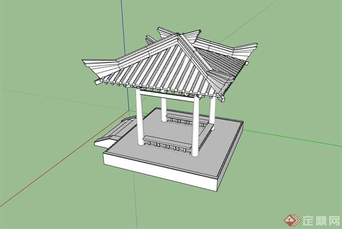 完整的中式四角亭设计su模型