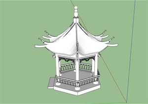 某古典中式的独特六角亭SU(草图大师)模型