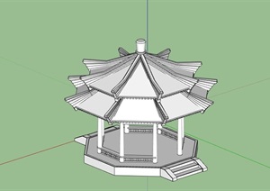 古典中式八角霸业亭设计SU(草图大师)模型